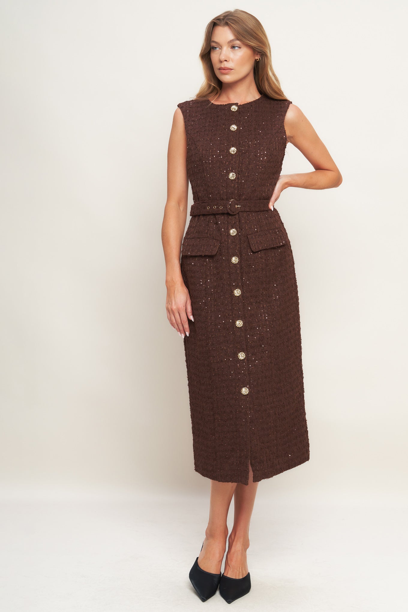 LOVELY HERITAGE TWEED MIDI DRESS Flying Tomato